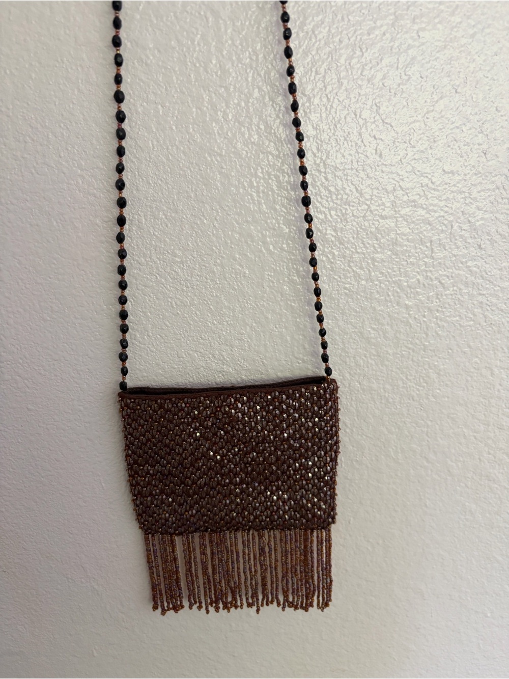 Beaded Brown Fringe Crossbody Bag